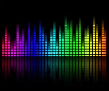Colorful sound frequency wave spectrum visualizer on black background